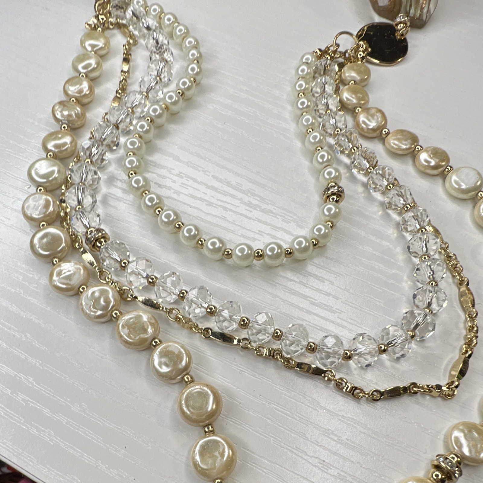 Paloma & Ellie Multi-Strand Beaded Necklace Baroque Ivory Pearl Crystal