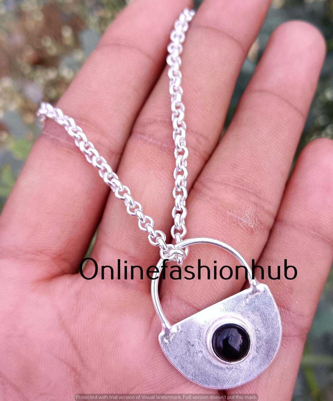 Awesome Black Onyx Gemstone Silver Plated Handmade Lock 1 PC Pendant With Chain