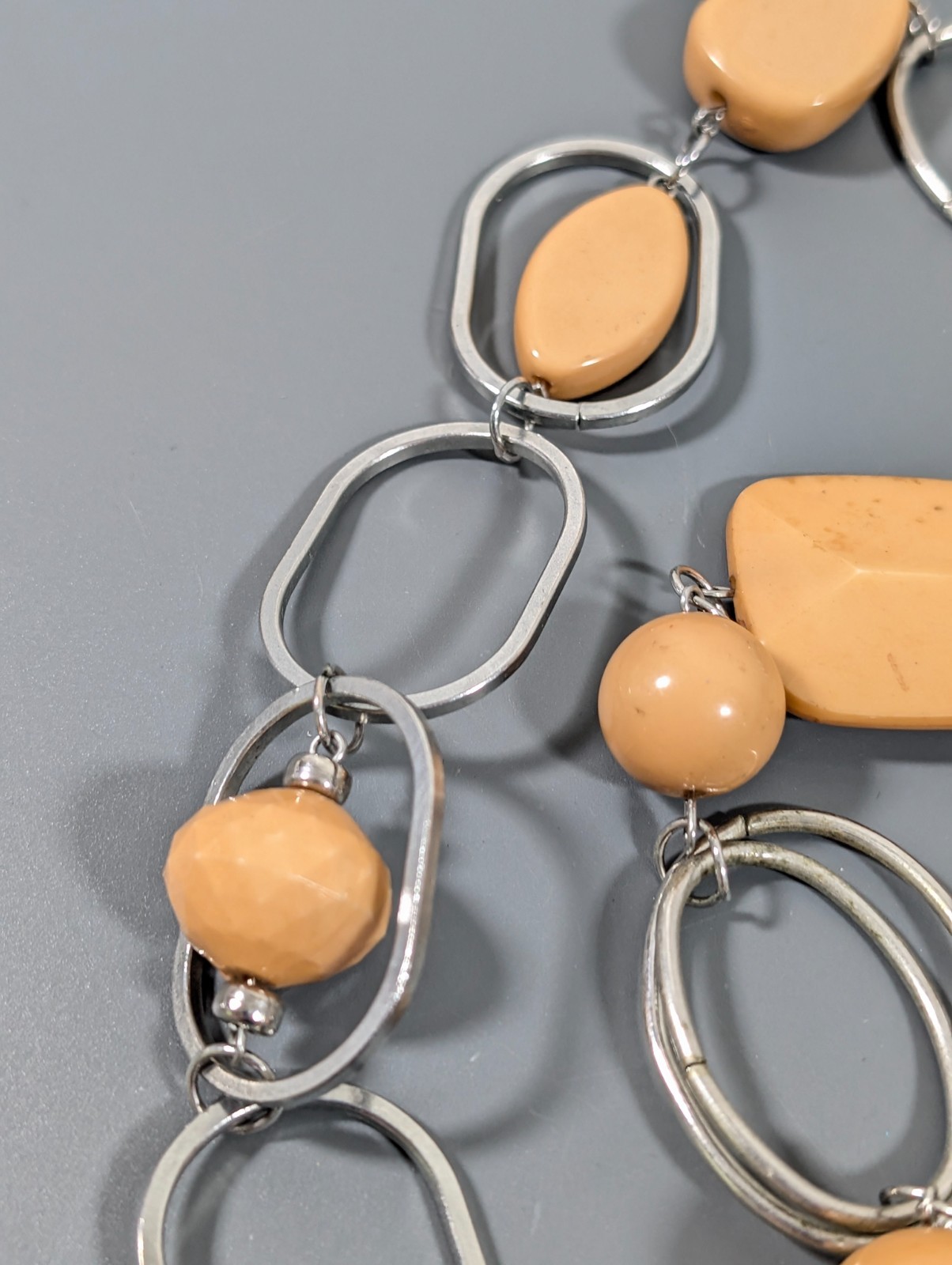 Brown Beige Bead Long Chain Necklace Layering Statement Bold 40 in
