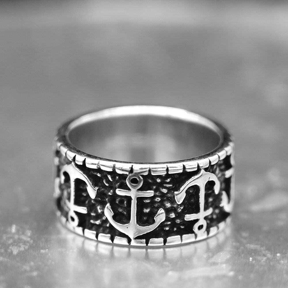 SMITH Mens Womens Nautical Marine Anchor Wide Band Ring For Men Women Size 6-14