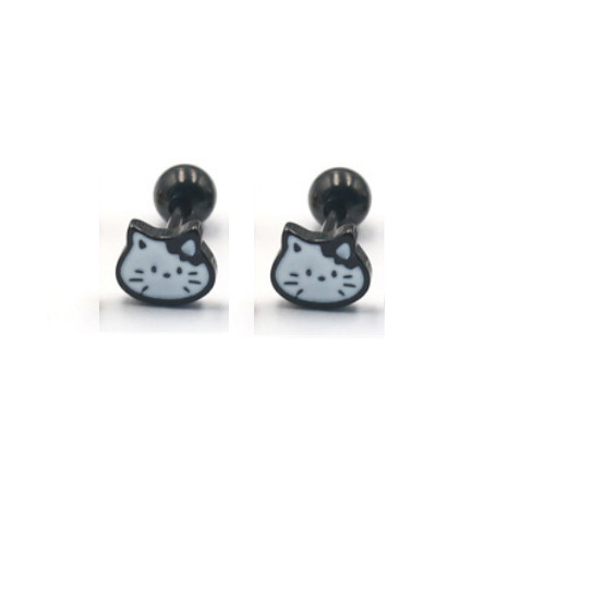 2Pcs Surgical Stainless Steel Enamel Kitty Cat Earrings Screw Back Ear Studs S9