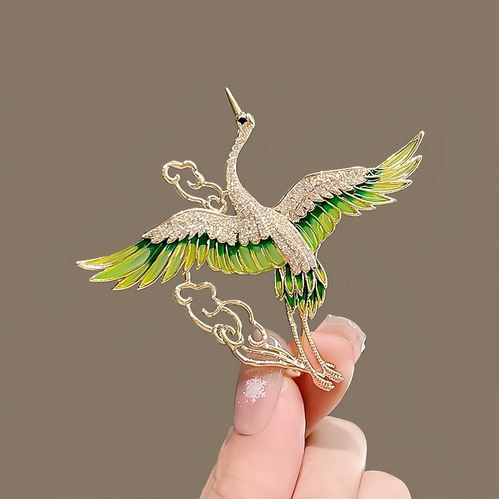 Vintage “Auspicious Clouds & Crane” Brooch Pin Chinese Style Qipao Accessory