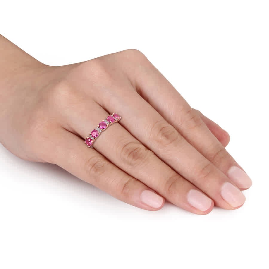 AMOUR 1 5/8 CT TGW Created Ruby and Created White Sapphire Semi-Eternity Ring In