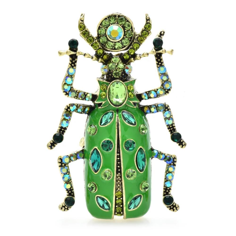 Large Vintage Beetle Brooch Pin Rhinestone Bug Insect Beach Summer Jewelry Gift