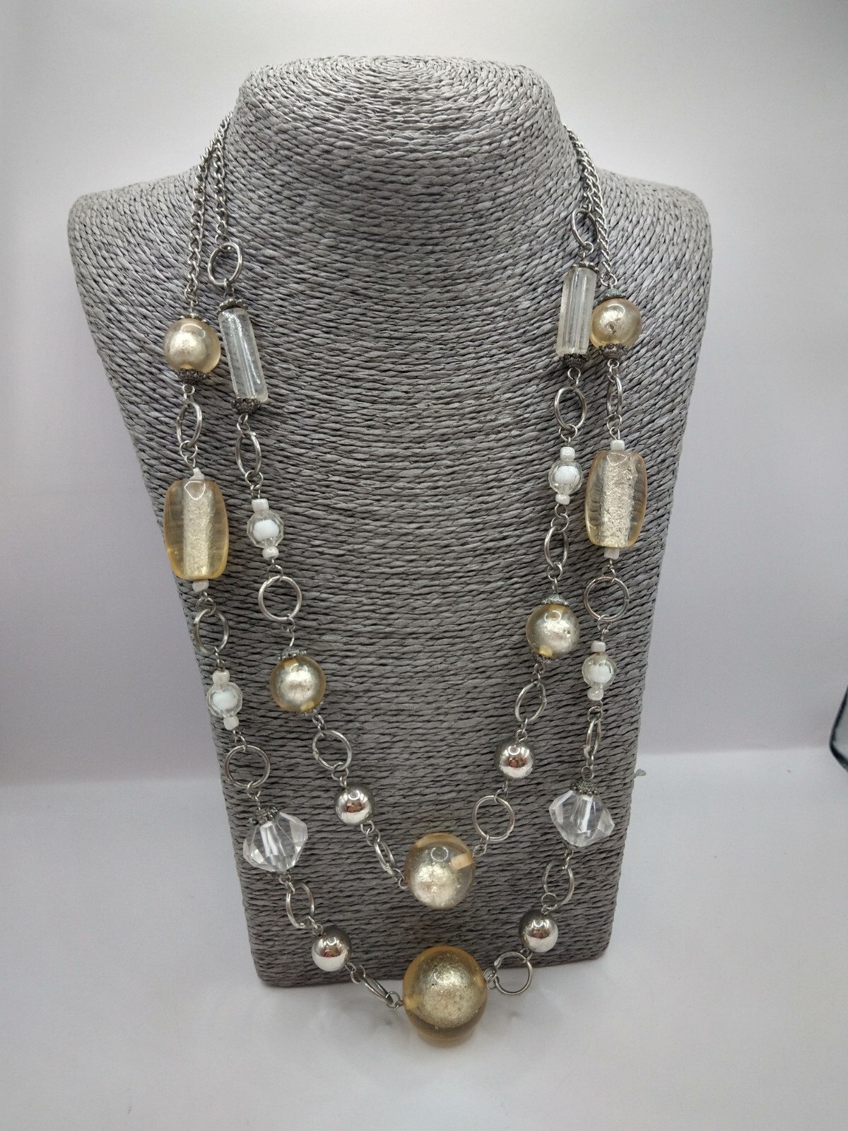 Necklace y2k metal glass silver tone retro Christmas Cottagecore Statement