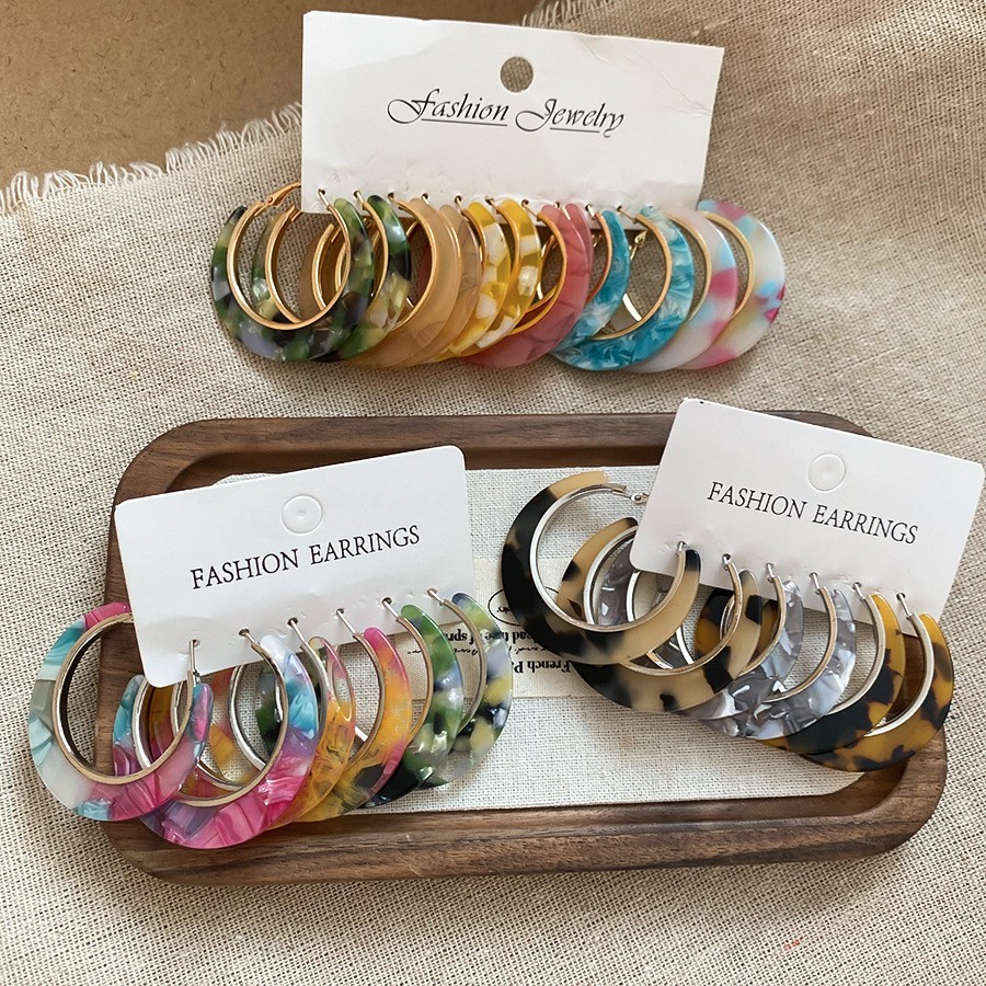 6 Pcs Set C-shaped Earrings Smudged Leopard Print Hoop Earrings Luxury Jewelry