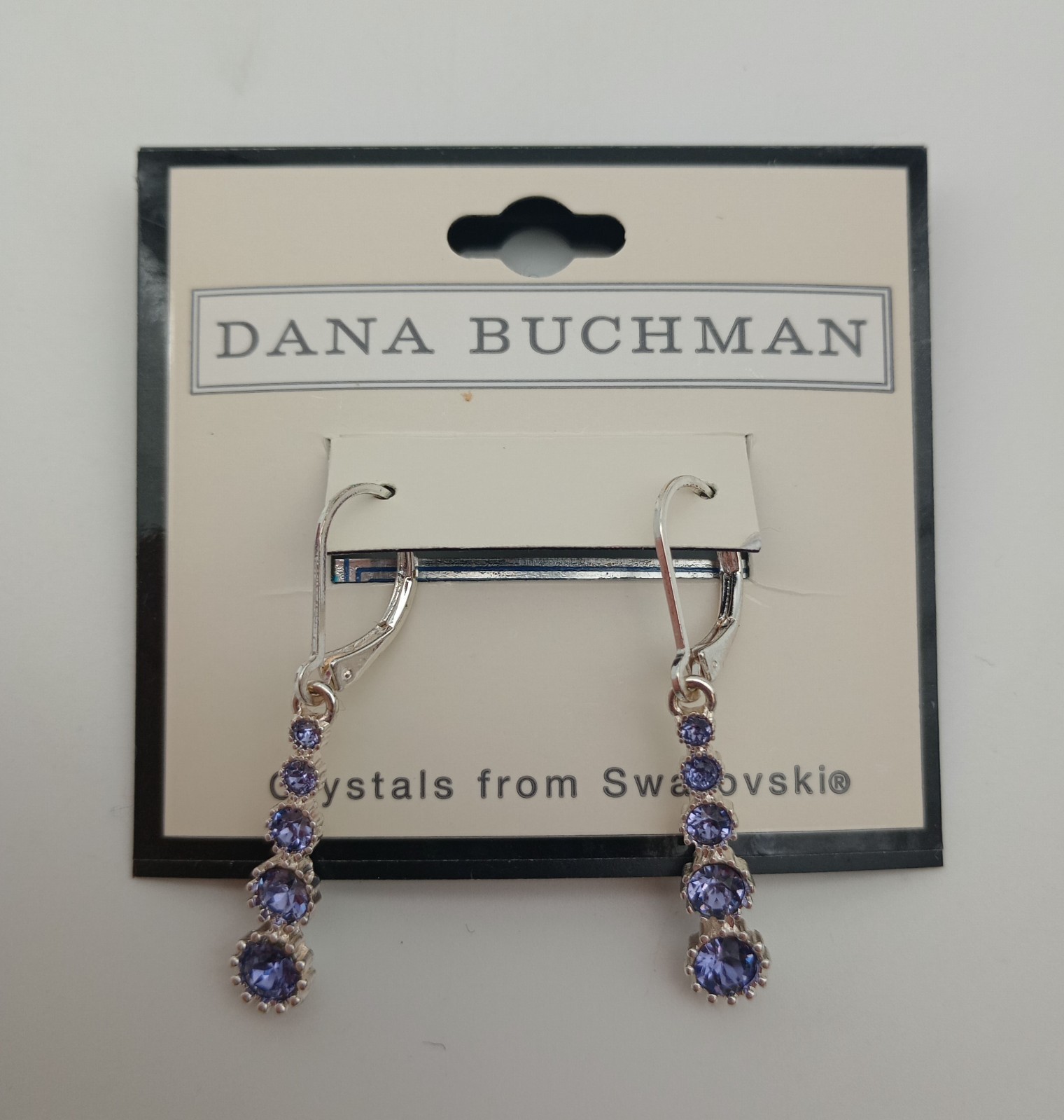 Dana Buchman Earrings Purple Swarovski Crystals Silver Tone Earrings 1-1/2 Inch