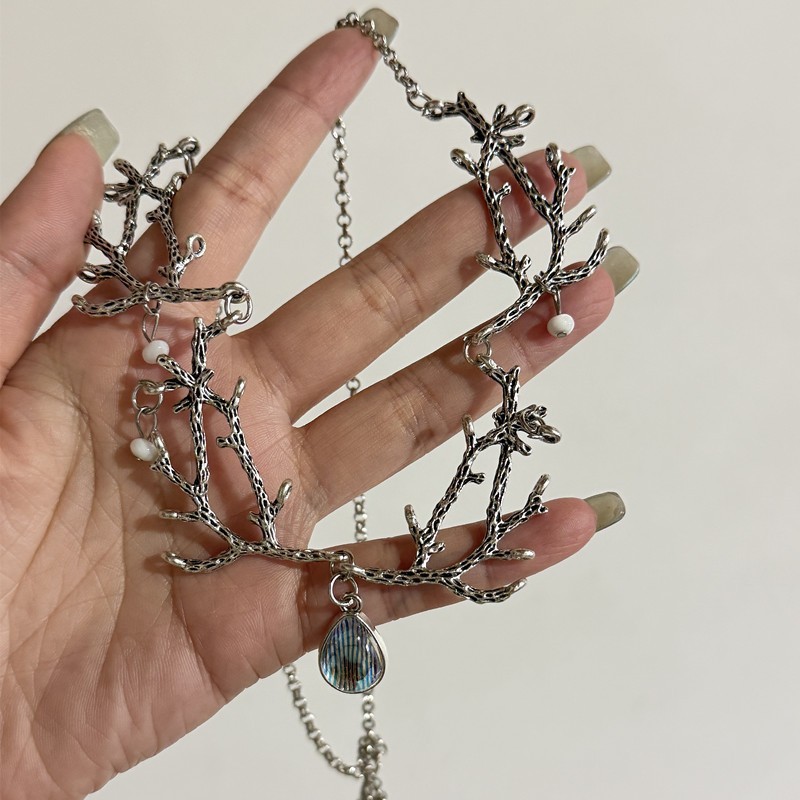 Moonstone Branch Choker Necklace Gothic Fairy Witch Pagan Jewelry for Women