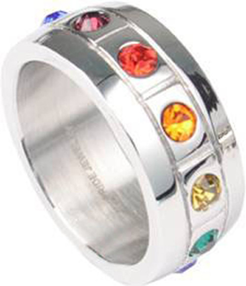 Pride Shack – Rainbow CZ Blocks Ring – LGBT Lesbian Gay Pride Ring Steel