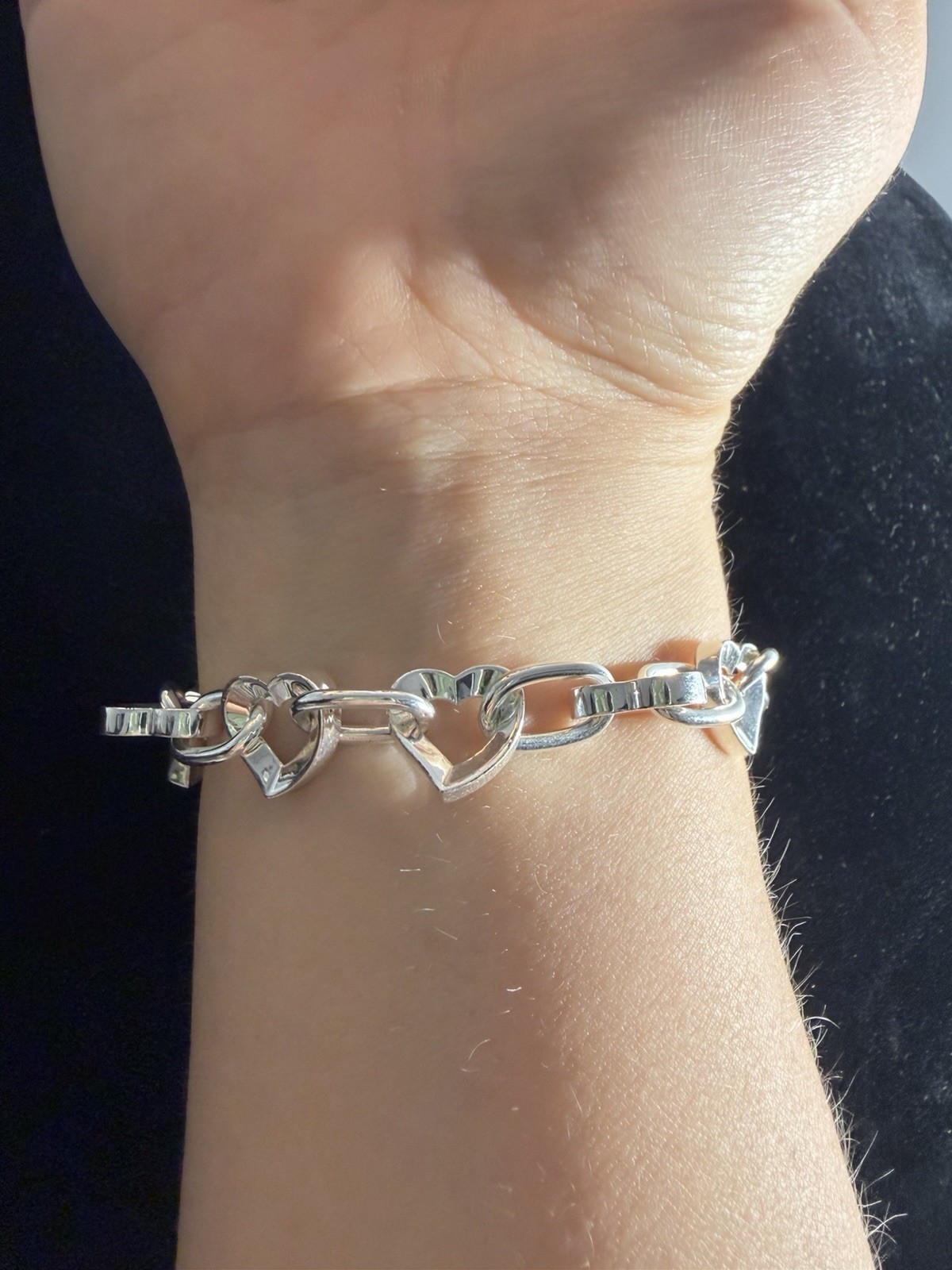 Playboy Silver Tone Charm Bracelet Bunny Dangle Blue Crystal Toggle 8″