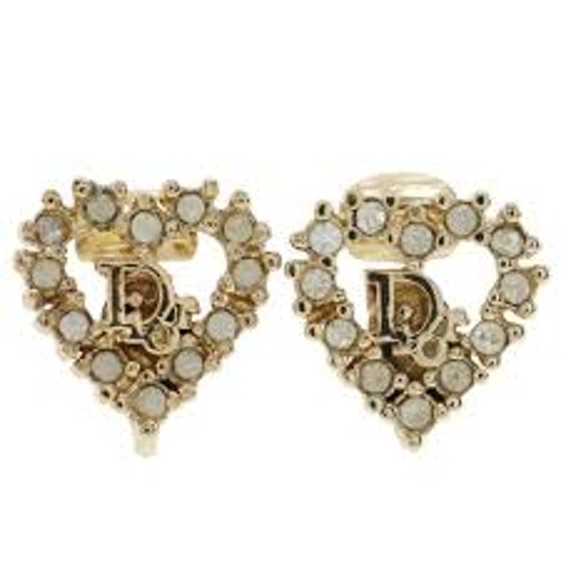 Christian Dior rhinestone heart logo earrings clip on