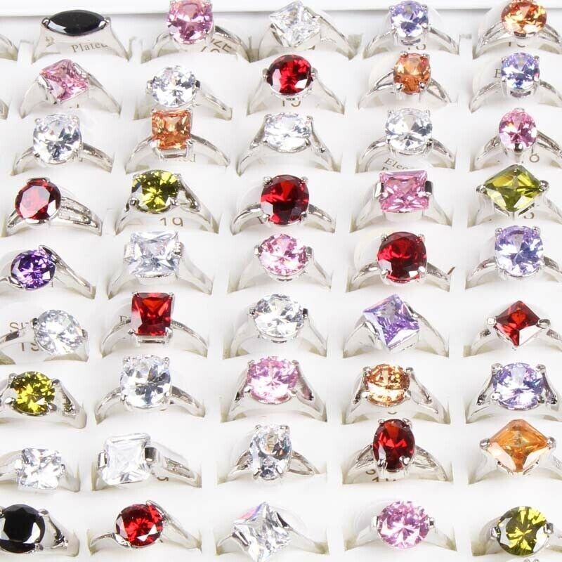 Wholesale Wedding Jewelry Mixed Lots 10pcs Women Lady’s Big Shine CZ Rings Gift