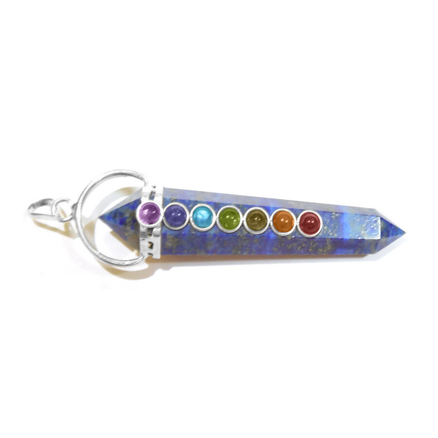 Lapis Lazuli Crystal Double Point 7 Chakra Stone Pendant Necklace Reiki Healing
