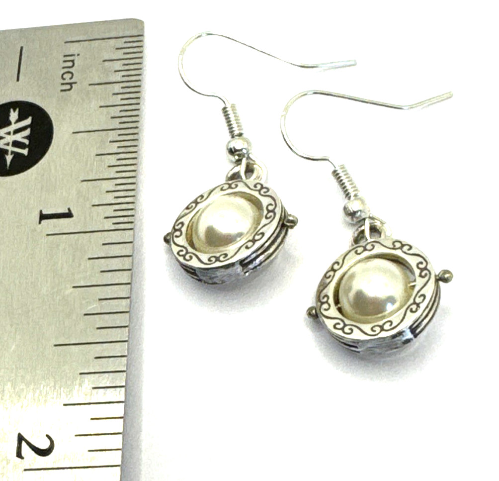 Brighton Wisdom Ivory Colored Pearl Beads Etched Lines Custom Silver Earrings