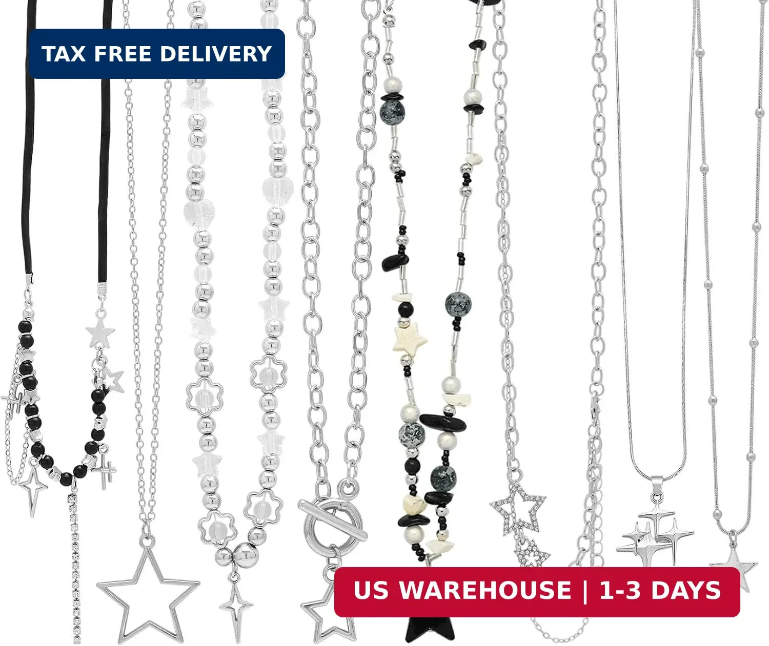 8 Pcs Y2K Gothic Star Grunge Necklace Set for Women Men Punk Grunge Emo Jewelry