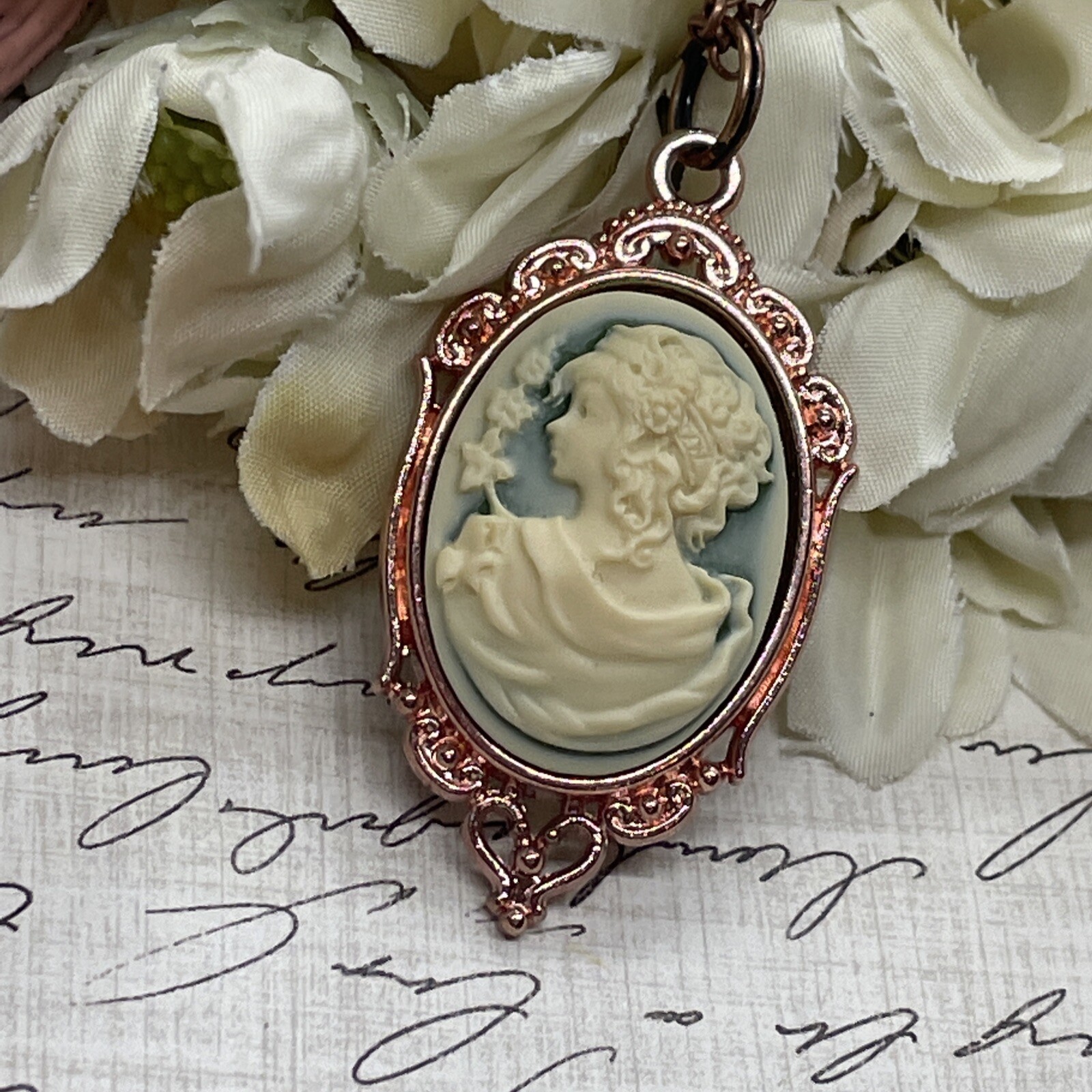 Rose Gold Grecian Greek Goddess Mythology Heart Wedding Jewelry necklace Cameo