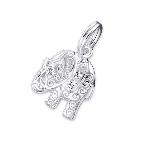 Silver CZ Elephant Charm Dangle, Split Ring