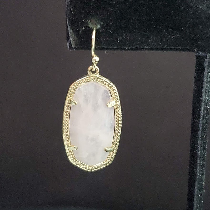 Kendra Scott Small Drop Earrings Gold Rose Quartz Pink Oval Stone 1 Inch Long
