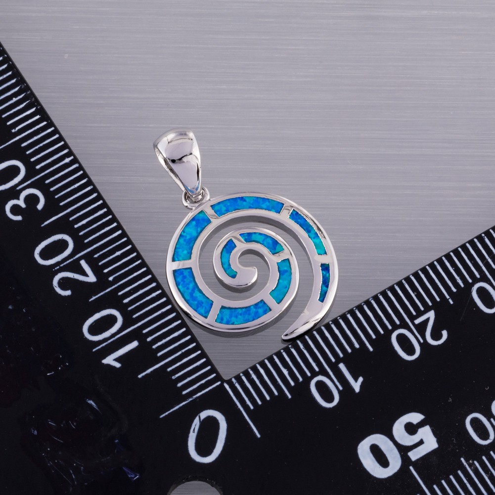 Spiral Shape Ocean Blue Fire Opal Silver Jewelry Necklace Pendant