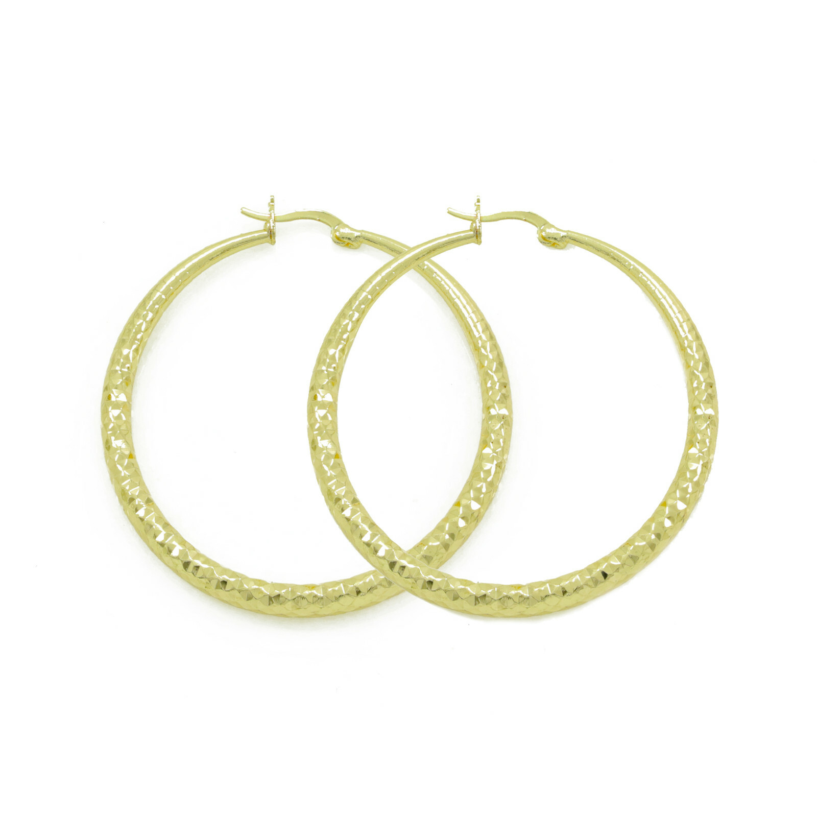 Women 4mm 14K Gold Filled Diamond Cut Medium Large Round Hoop Earrings 50mm 60mm