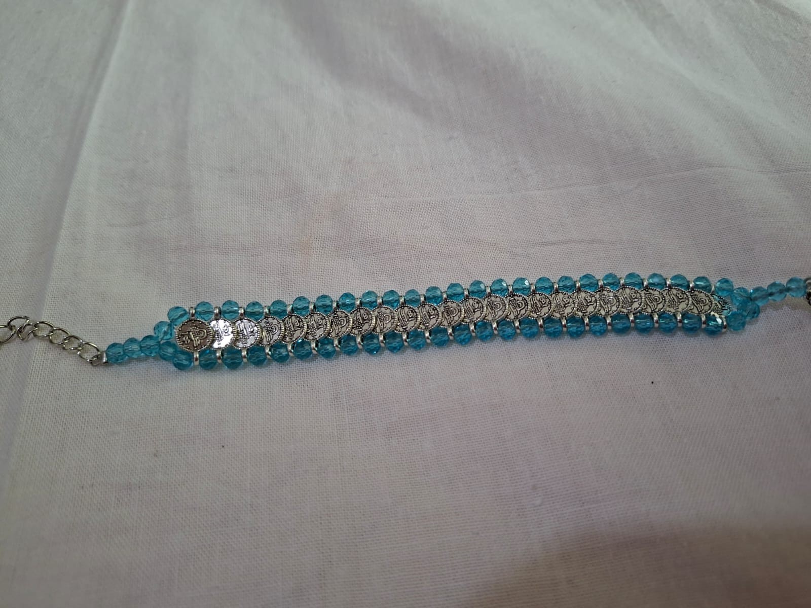 Handmade Ma’an Stone Turquoise Bracelet Silver Tone Adjustable Jewelry Gift