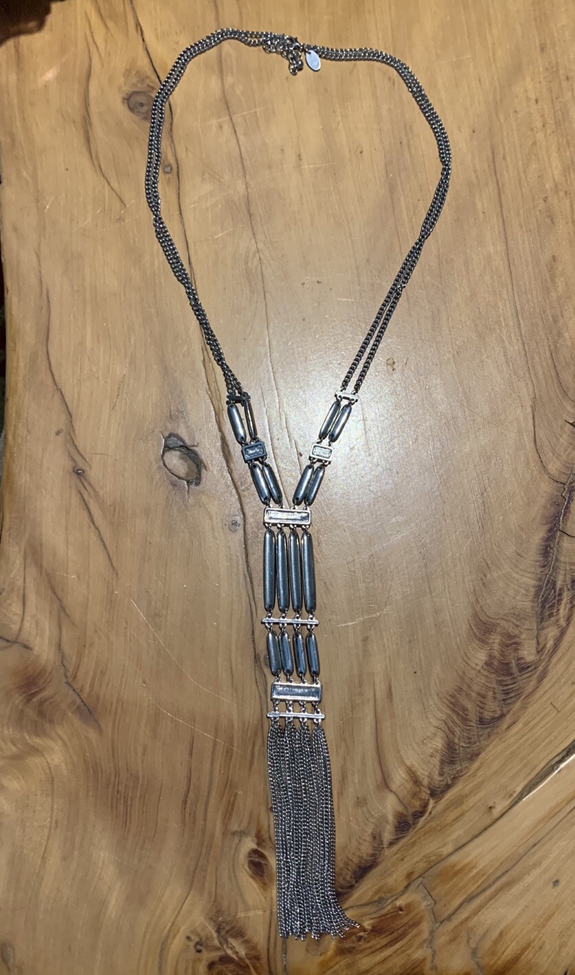 Silvertone Pendant Dangle Statement Necklace 24”