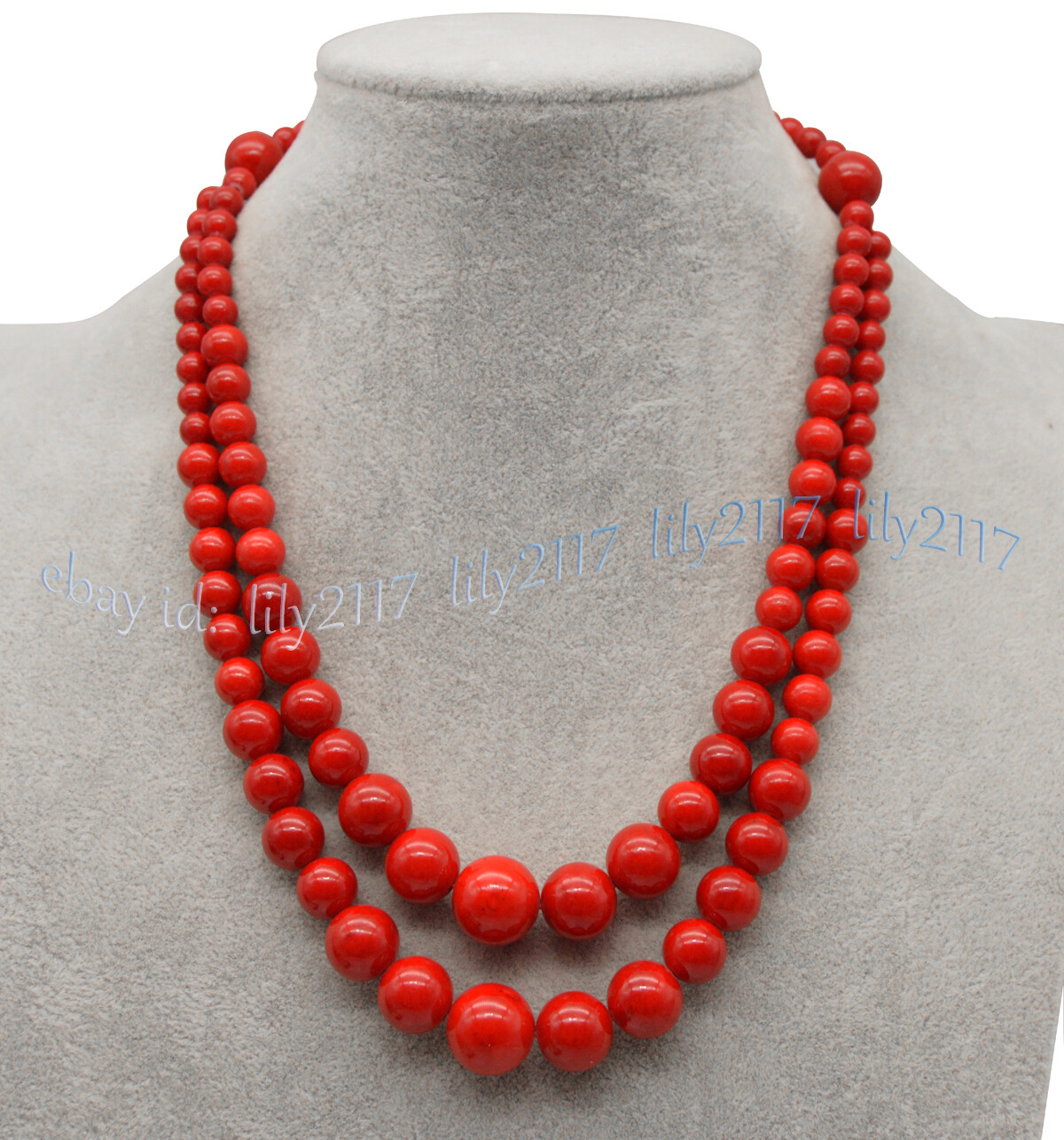 Natural 2 Rows 6-14mm South Sea Red Coral Round Gemstone Beads Necklace 18-20”