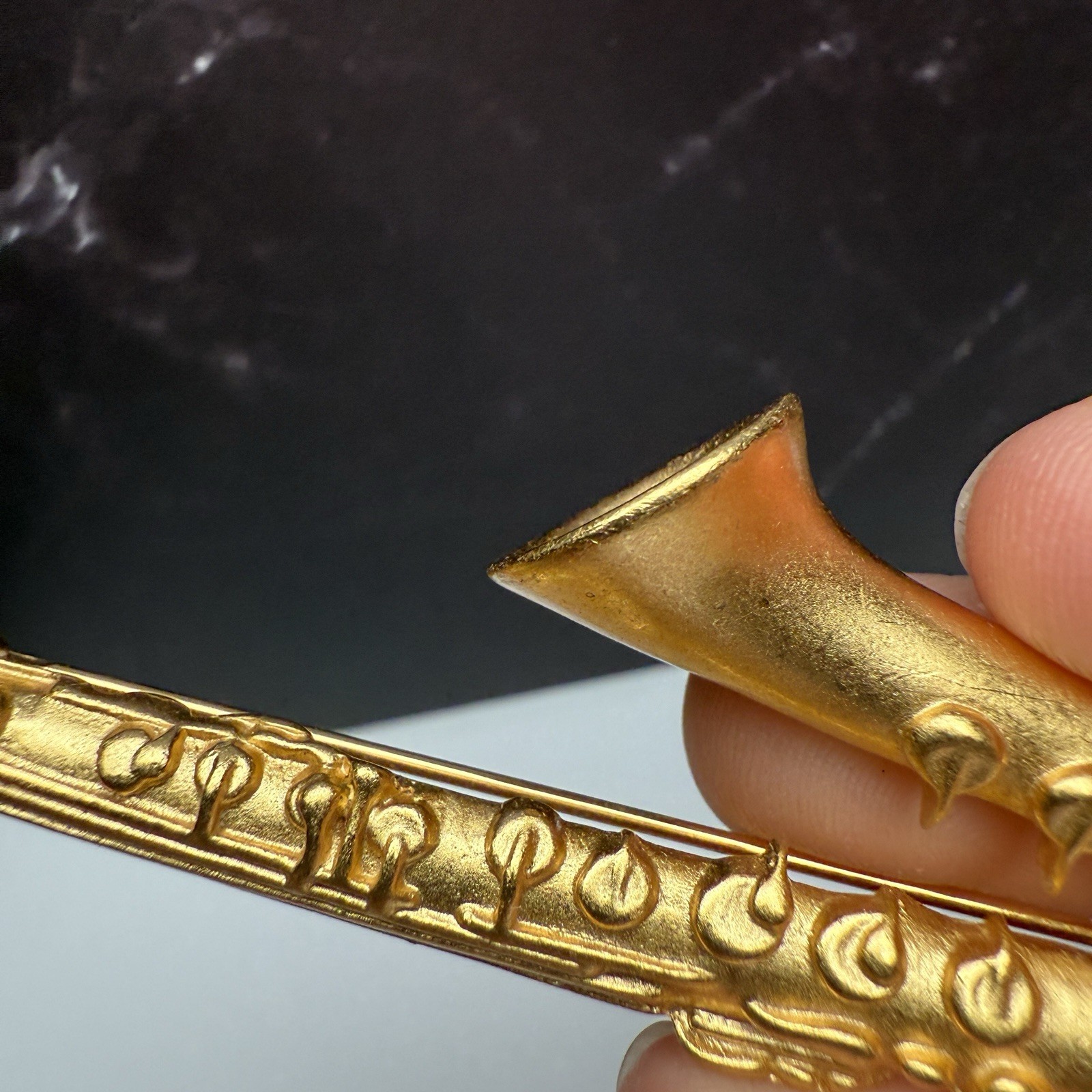 Signed KJL Gold Tone Saxophone Musical Instrument Brooch Pin Kenneth Jay Lane