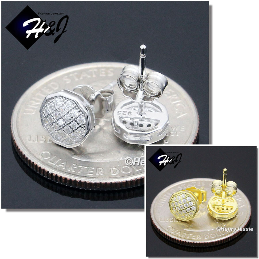 925 STERLING SILVER ICY BLING CZ 7MM OCTAGON GOLD PLATED/SILVER STUD EARRING*229