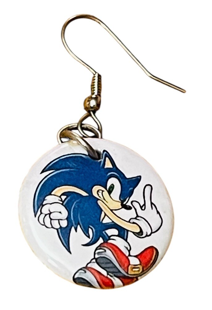SONIC THE HEDGEHOG EARRINGS ROUND DANGLING FRENCH WIRES SEGA CLASSIC CARICATURE