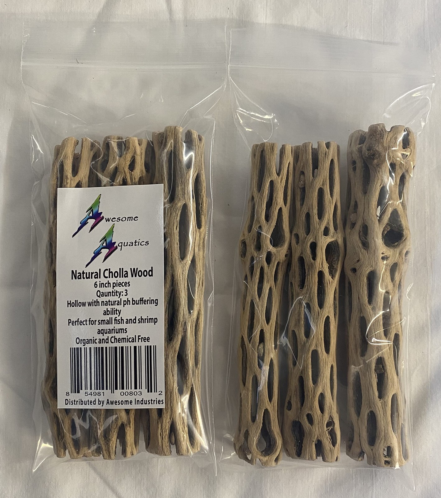 Awesome Aquatic Natural Cholla/Choya Wood 3 Pieces 6” for Shrimp 3 pc 6 inch