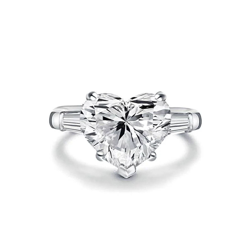 18k White Gold Crystal CZ HEART Eternity Wedding Band Ring Made With Swarovski