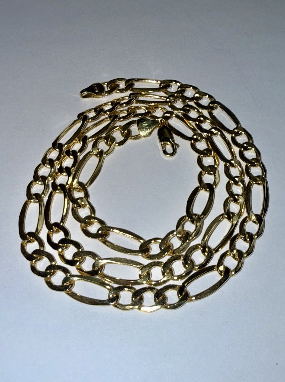 Solid 10K Gold 6.7mm Figaro Chain Necklace 22”