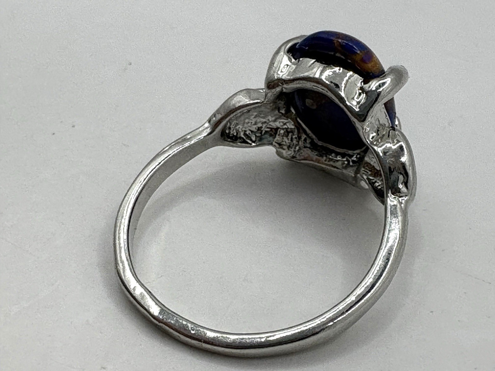 Silver Tone Size 9 Blue & Brown Marbled Cabochon Ring