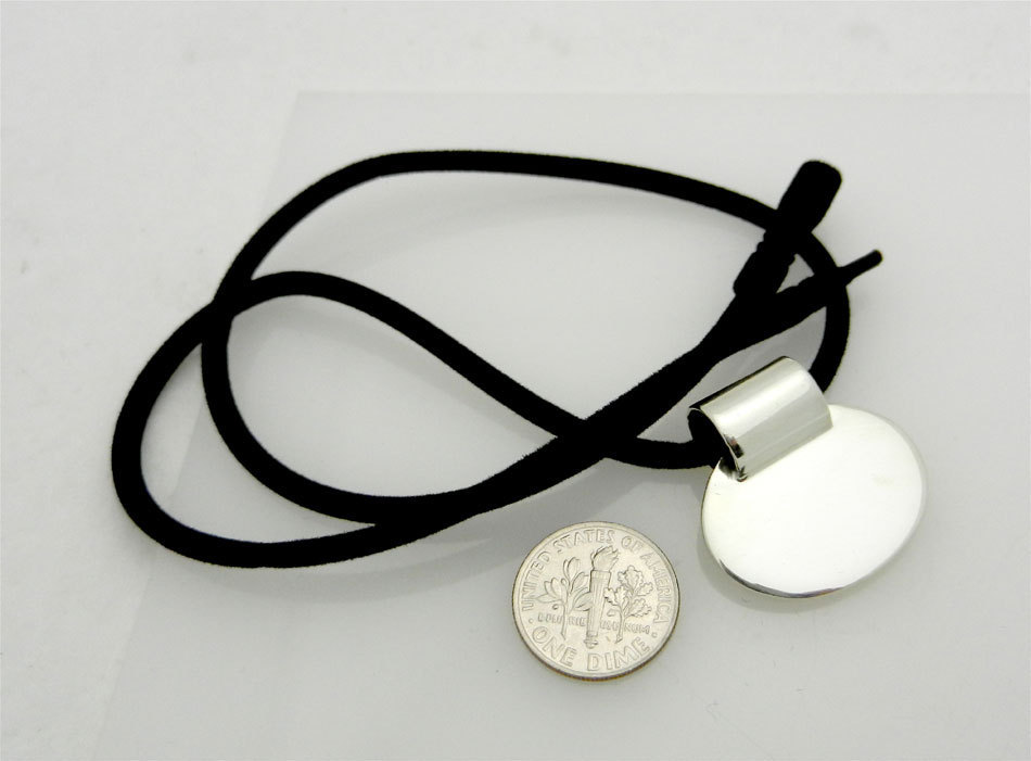 Solid 925 Sterling Silver Oval Plate Tag Pendant Charm Velvet Cord 12.6 gr