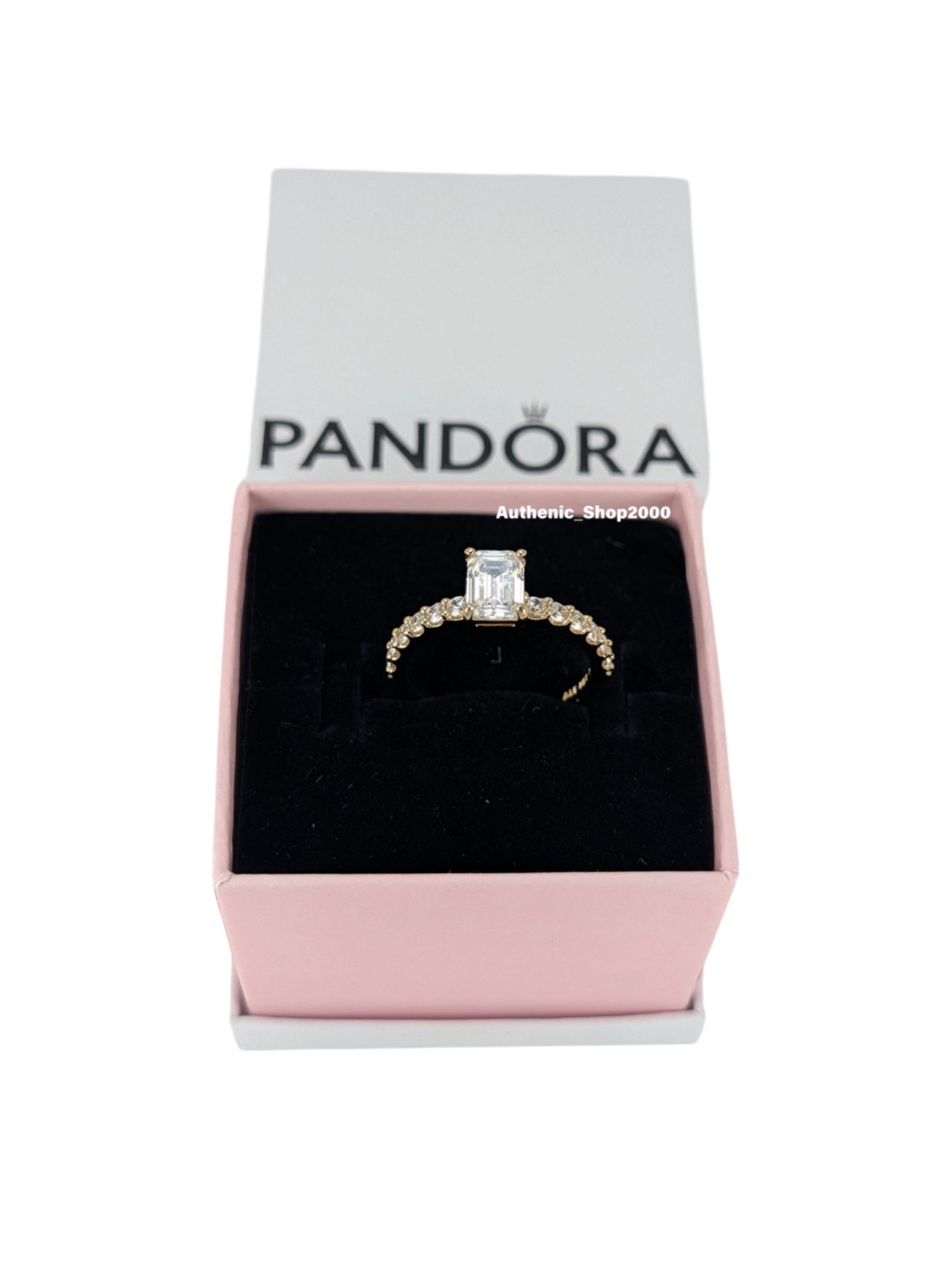 New 100% Authentic PANDORA 14k G Pave Sparkling Rectangular Halo Ring 164506C01