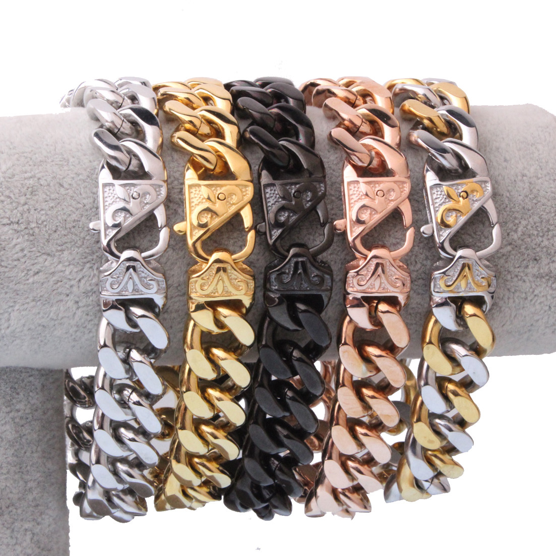 13/15MM Fashion Stainless Steel Cuban Curb Chain Men Women Bracelet Bangle 7-11″