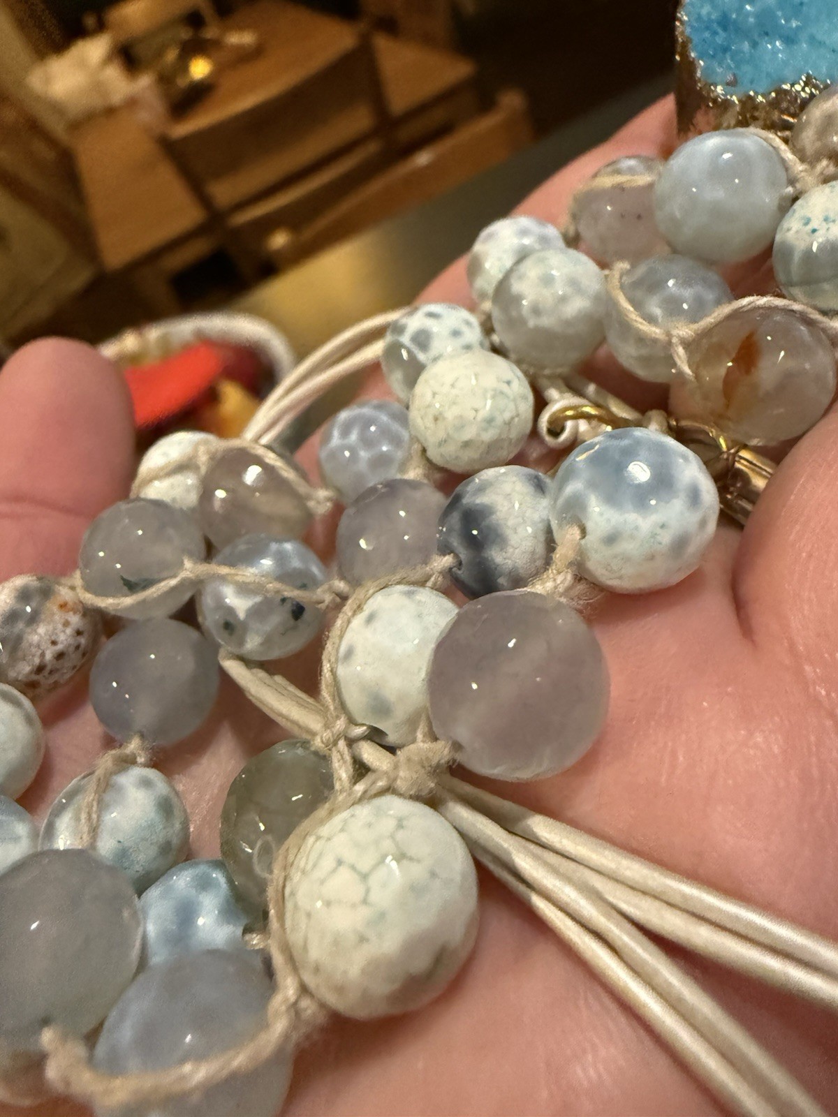 Susan Shaw Druzy Stone Tassel Necklace Blue Stone 33 To 35 In Adj