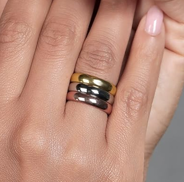 Gem Stone King Tri-Color Stacking Rings Set 3 Stainless Steel Bands Tri Tone 11