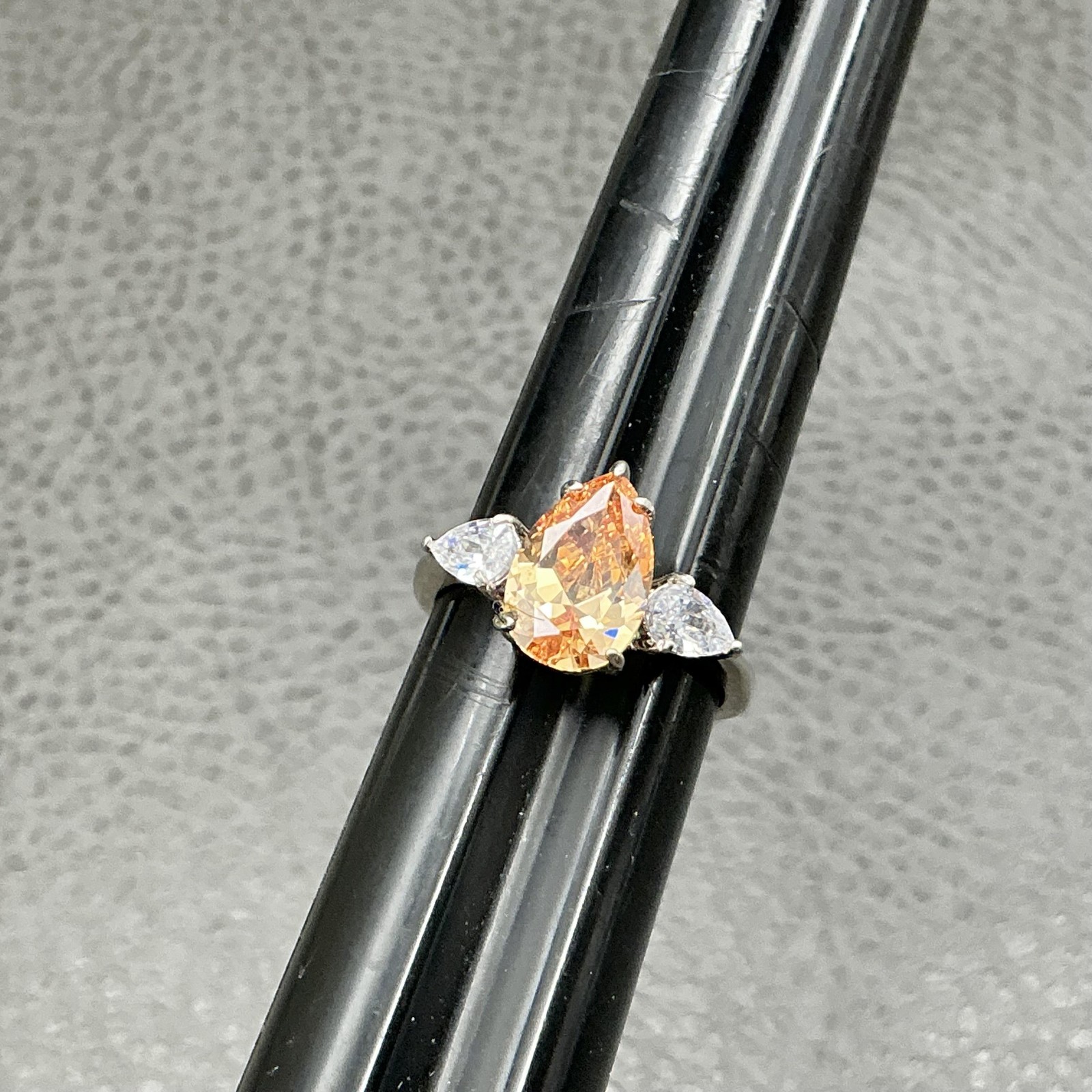 Fragrant Jewels Ring Sz 8.75 Silver Tone Champagne Pear Stone Cocktail Statement