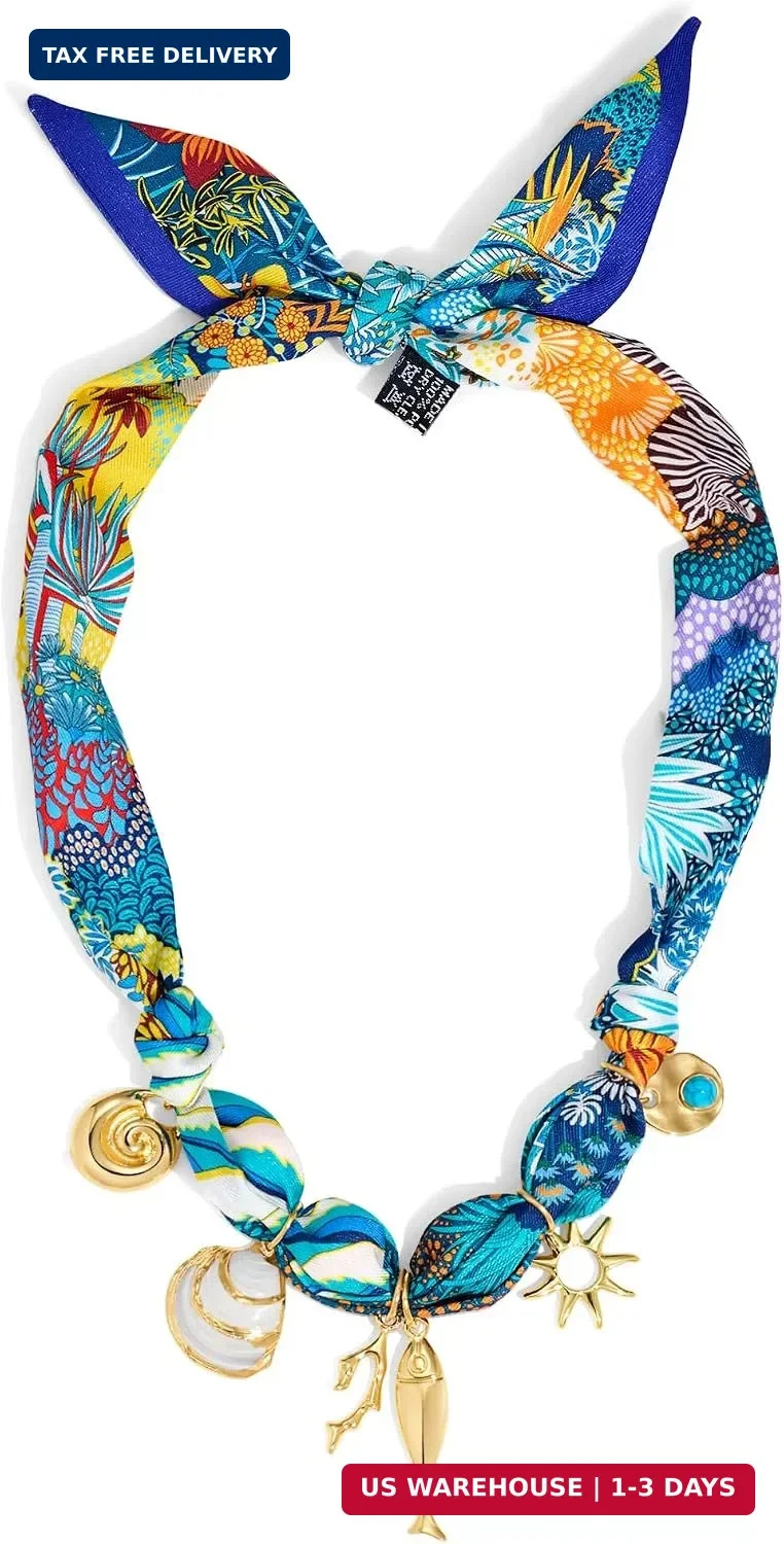 WOWORAMA Colorful Scarf Necklace with Seashell Starfish Charm Necklaces for Wome