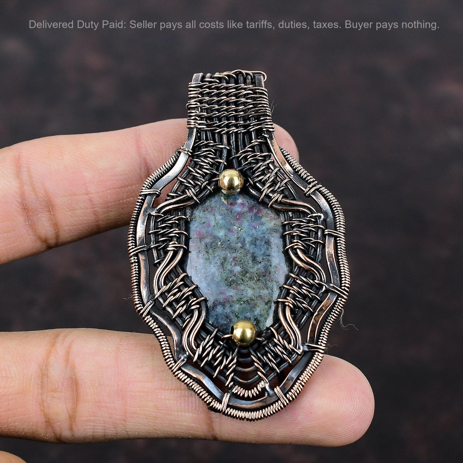 Valentines Deal Copper Ruby In Blue Kyanite Stone Wire Wrapped Pendant Jewelry