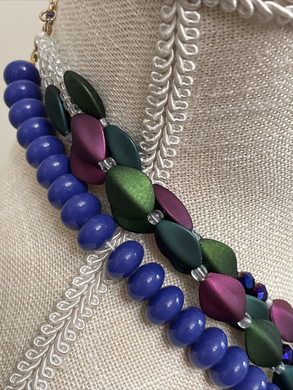 Lot Vintage Bead Necklaces Blue Purple Strands 18” – 28” Peacock Brilliance