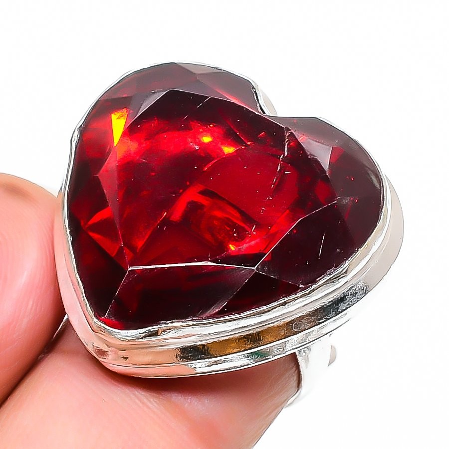 Mozambique Garnet Heart Shape Gemstone Adjustable Ring Handmade Antique Jewelry