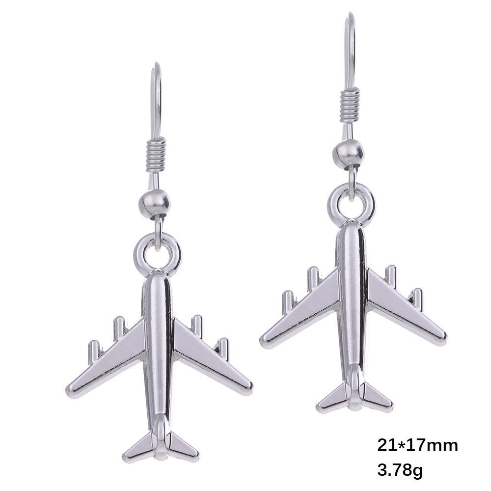 Simple Silver Color Aircraft Jewelry Sets Female Airplane Necklace & Earrings
