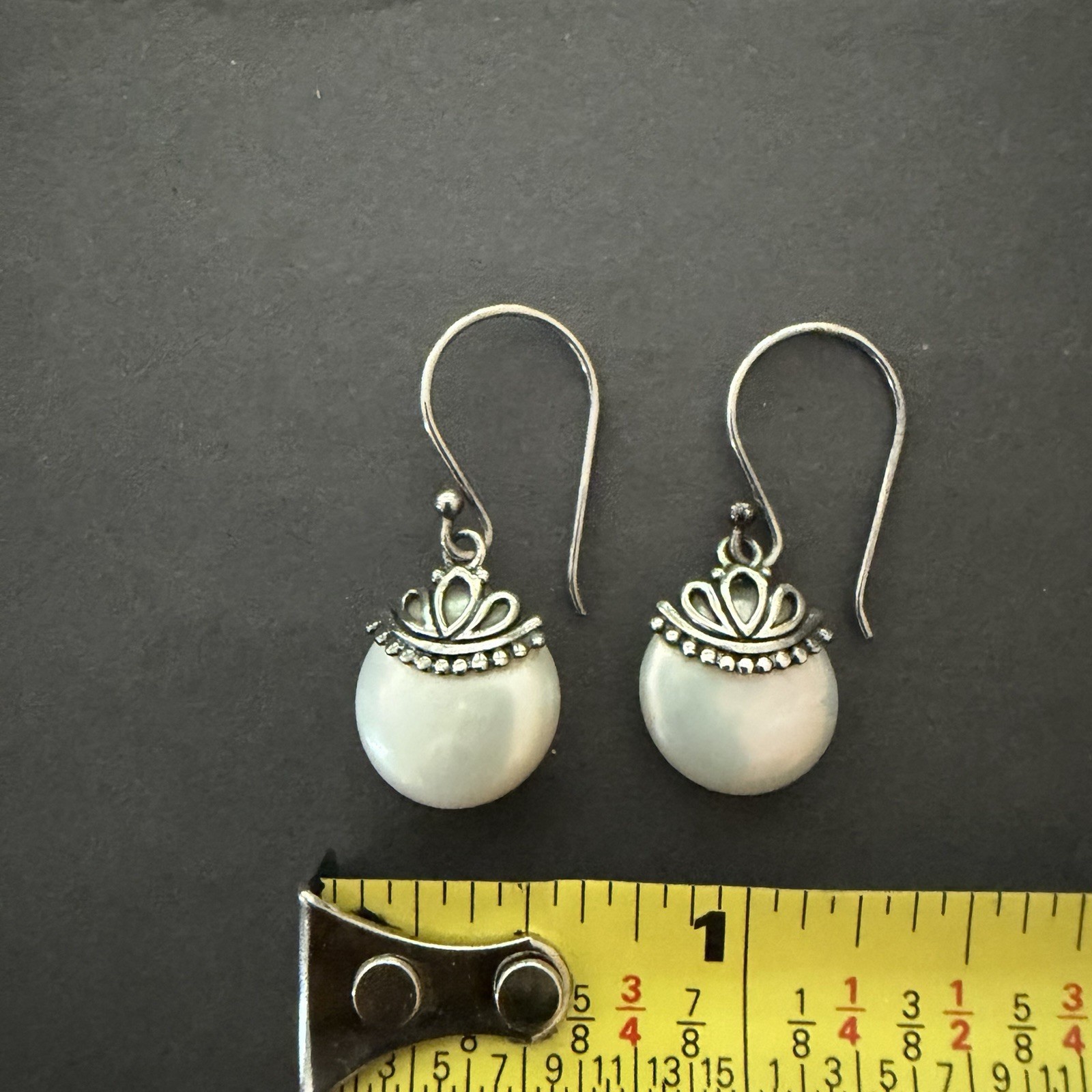 CFJ THAI 925 Sterling Silver Mother of Pearl Crown Drop Dangle Earrings Boho