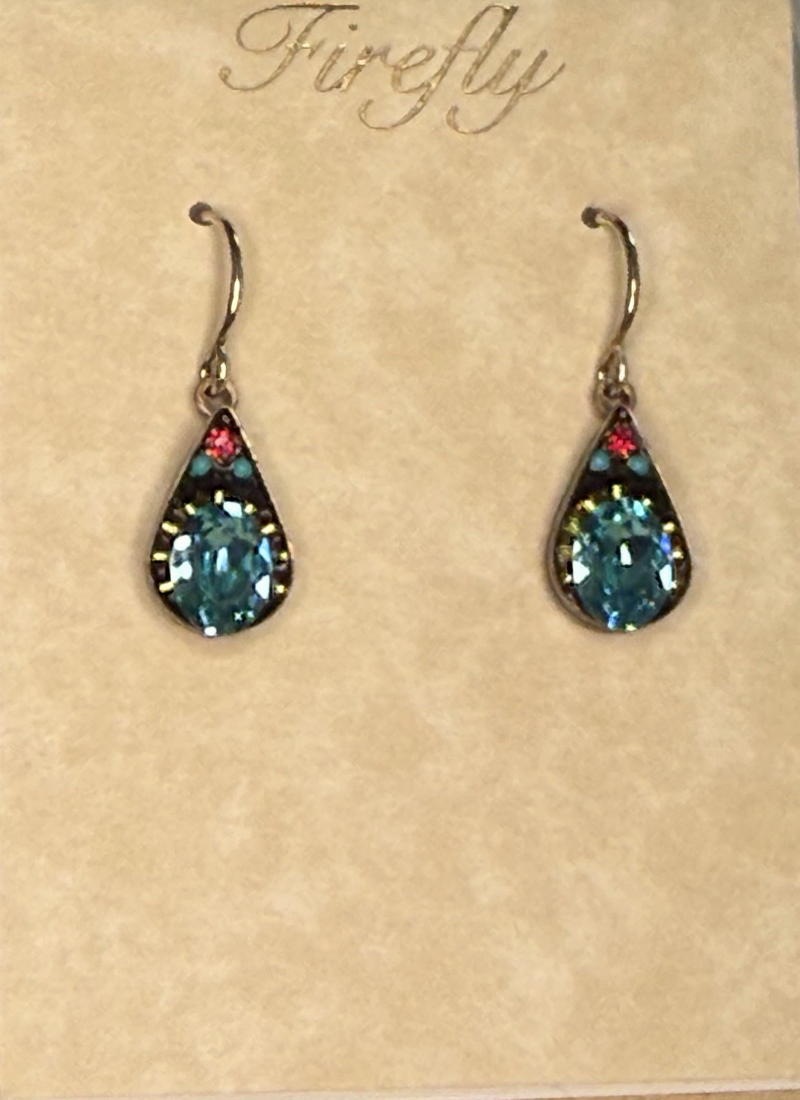 Light Blue Crystal & Bead Accent Teardrop FIREFLY PIERCED EARRINGS 7627-Mc