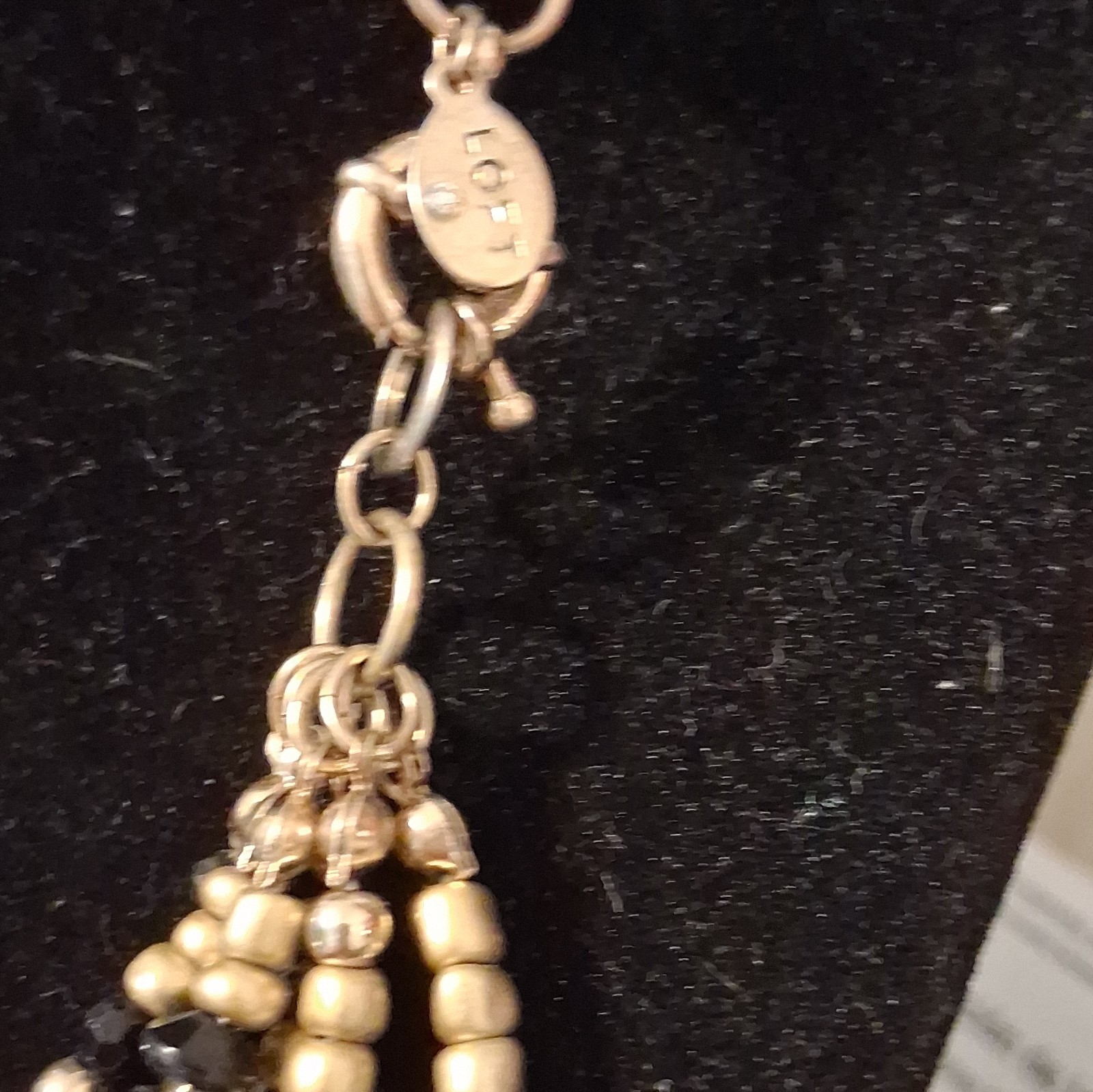 Multi-Strand Layered Gold & Black Beaded Crystal Glass Necklace Lobster Clasp
