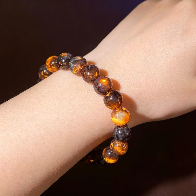 2PCS Natural 8mm Yooperlite Stone Bracelet UV Reactive Flame Gemstone Healing