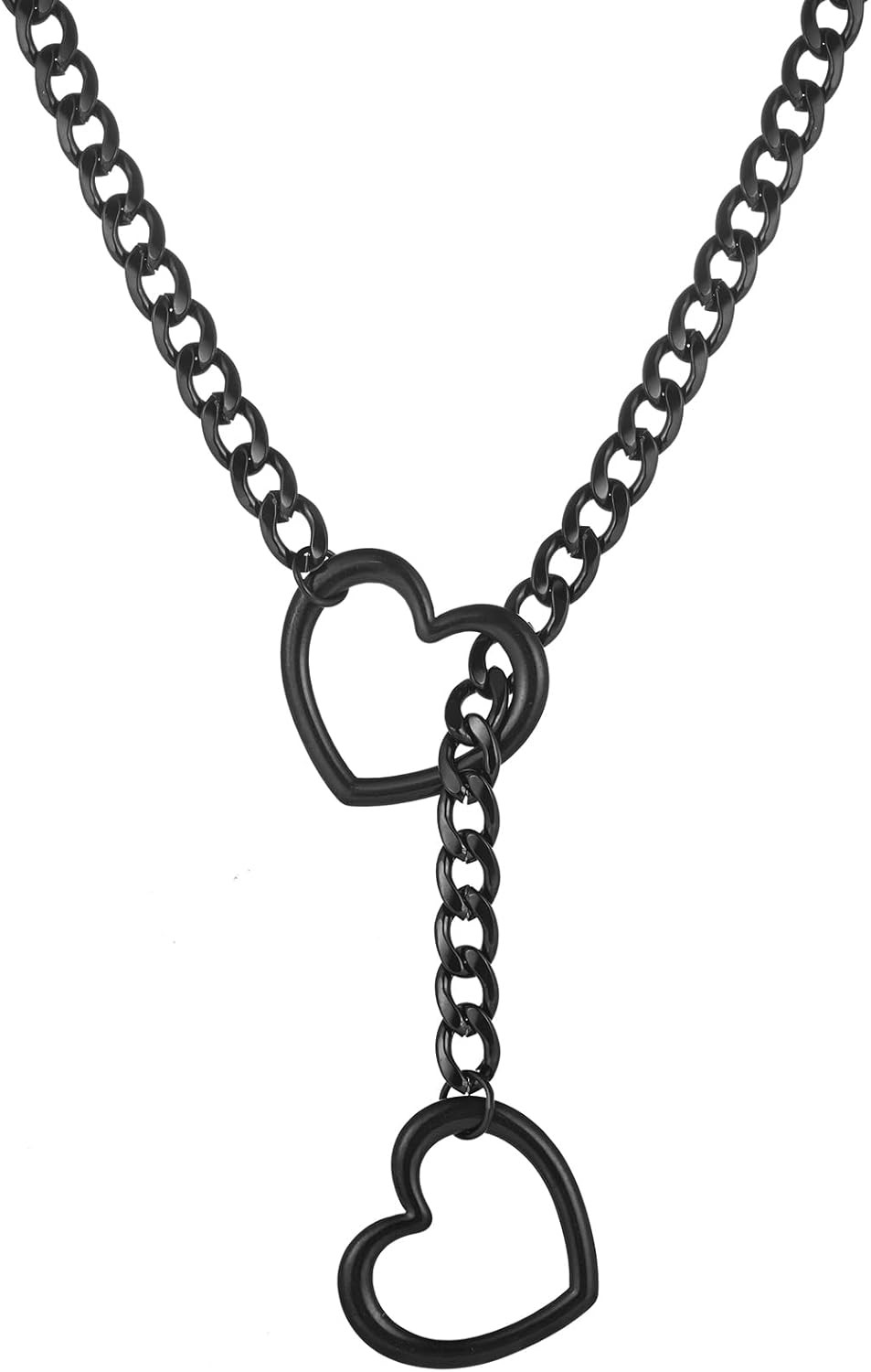 Heart Slip Chain Necklaces for Women,Stainless Steel O-Ring Adjustable Lariat Y-